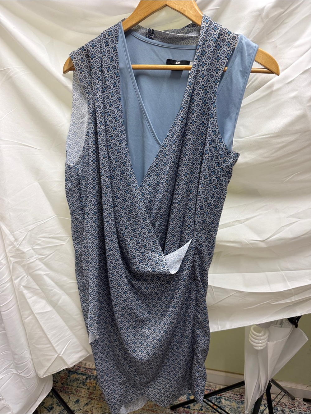 H&M Light Blue Patterned Asymmetrical Draped Dress